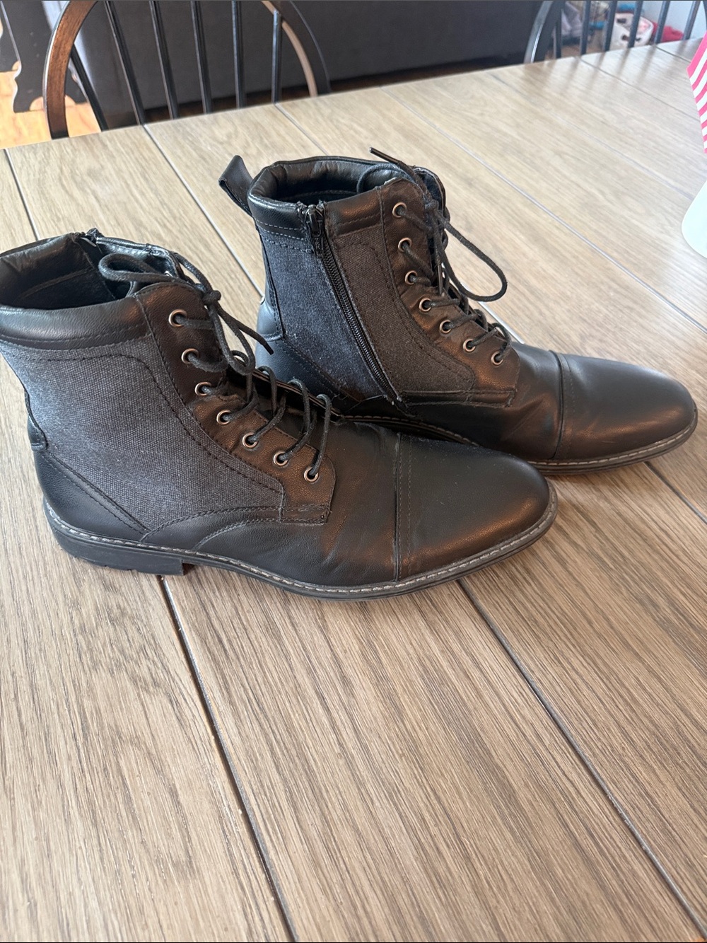 Men's Black Leather and Gray Fabric Chukka Boots